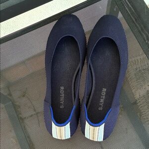 Rothy's The Square Dark Blue Flats with Striped Accent - 9